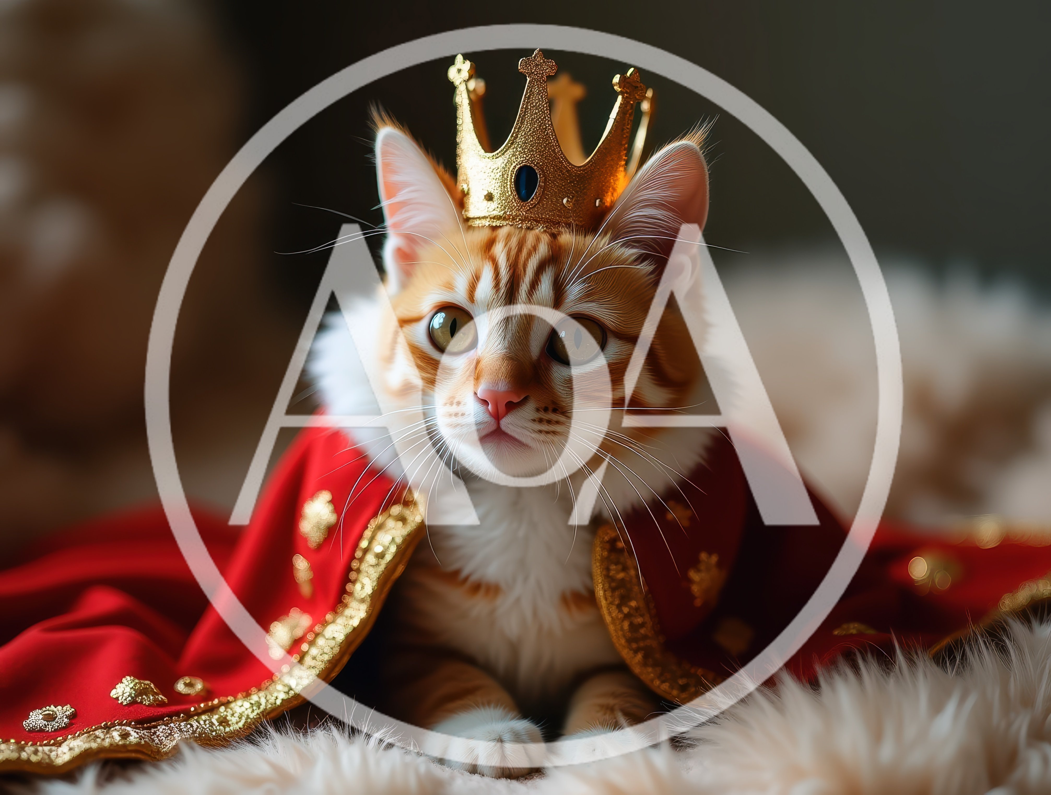 Ginger Tabby Cat Wearing A Royal Crown And Cape