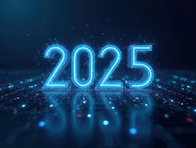 Glowing Digital 2025 Text On Futuristic Circuit Board