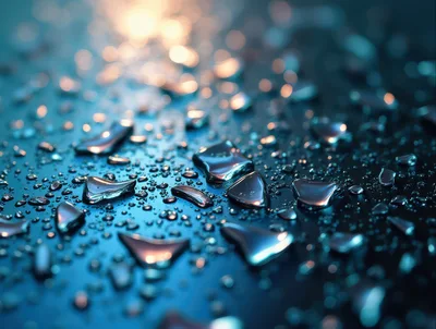 Macro Close Up Of Liquid Mercury Droplets