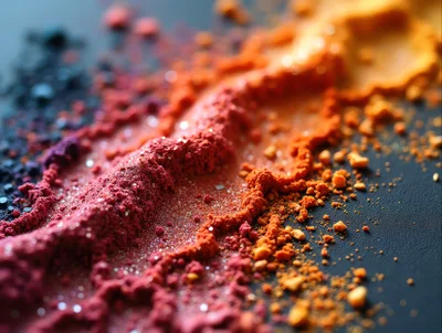 Vibrant Cosmetic Powder Pigments On Dark Surface