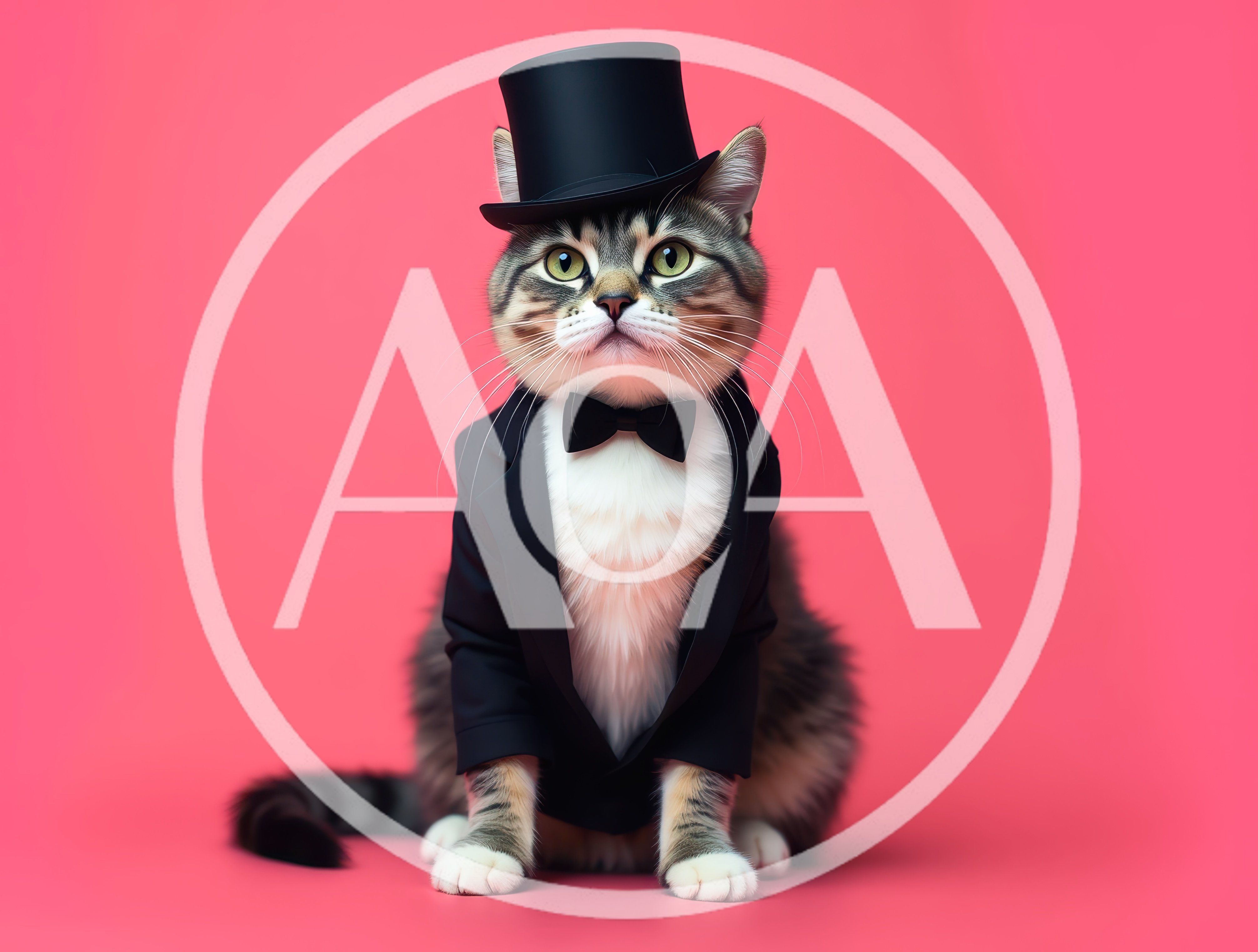 Dapper Tabby Cat Wearing Tuxedo and Top Hat