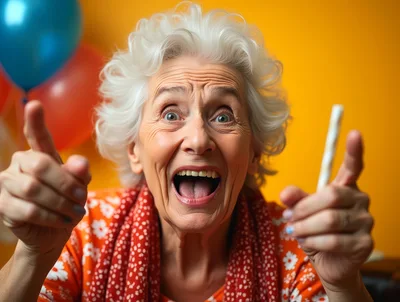 Excited Elderly Woman Pointing At Camera