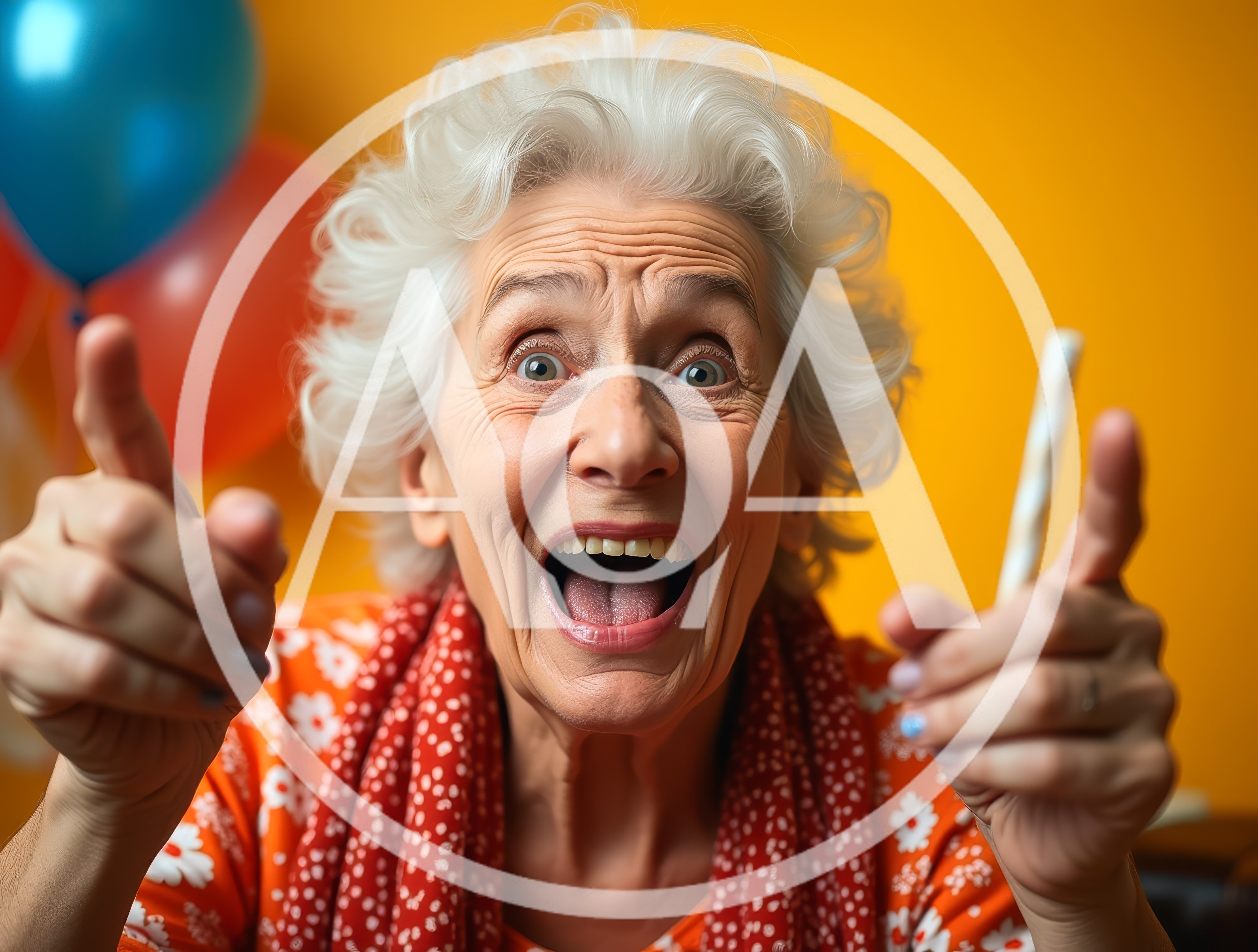 Excited Elderly Woman Pointing At Camera