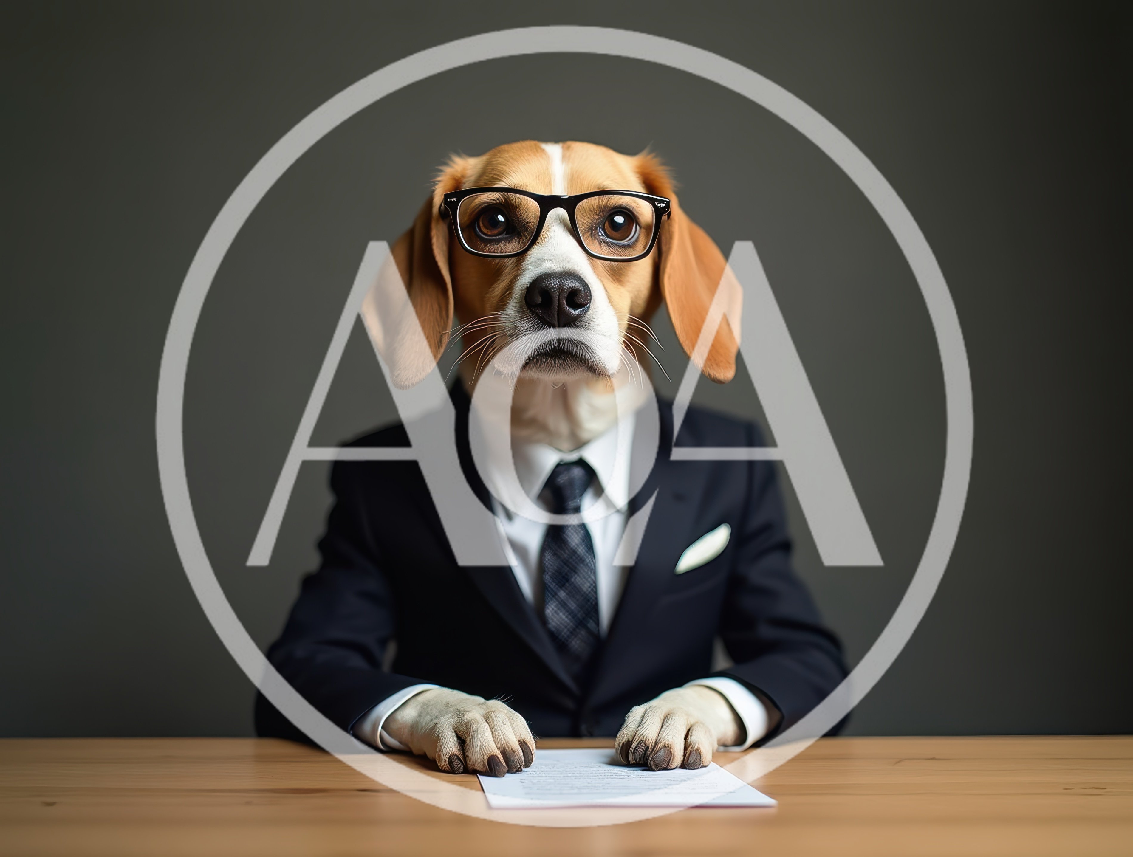 Beagle Dog Wearing Business Suit and Glasses