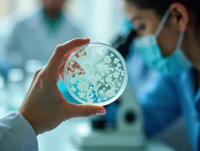 Scientist Holding Petri Dish With Bacterial Culture