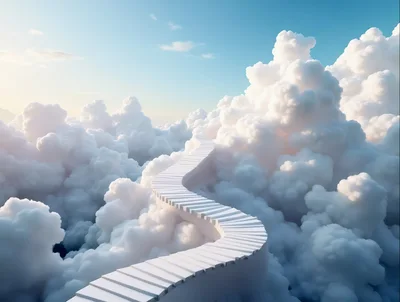 White Staircase Winding Through Fluffy Clouds