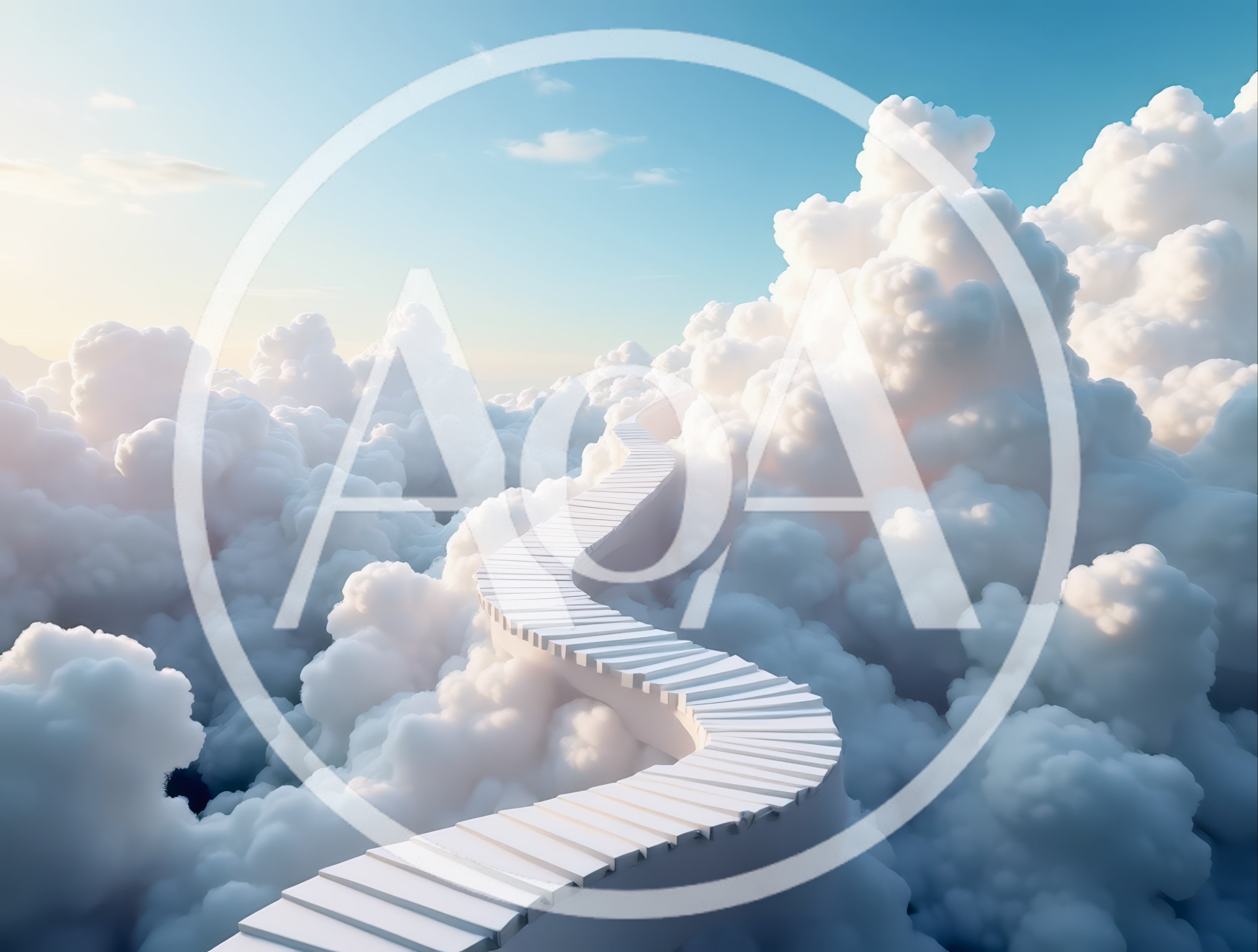 White Staircase Winding Through Fluffy Clouds