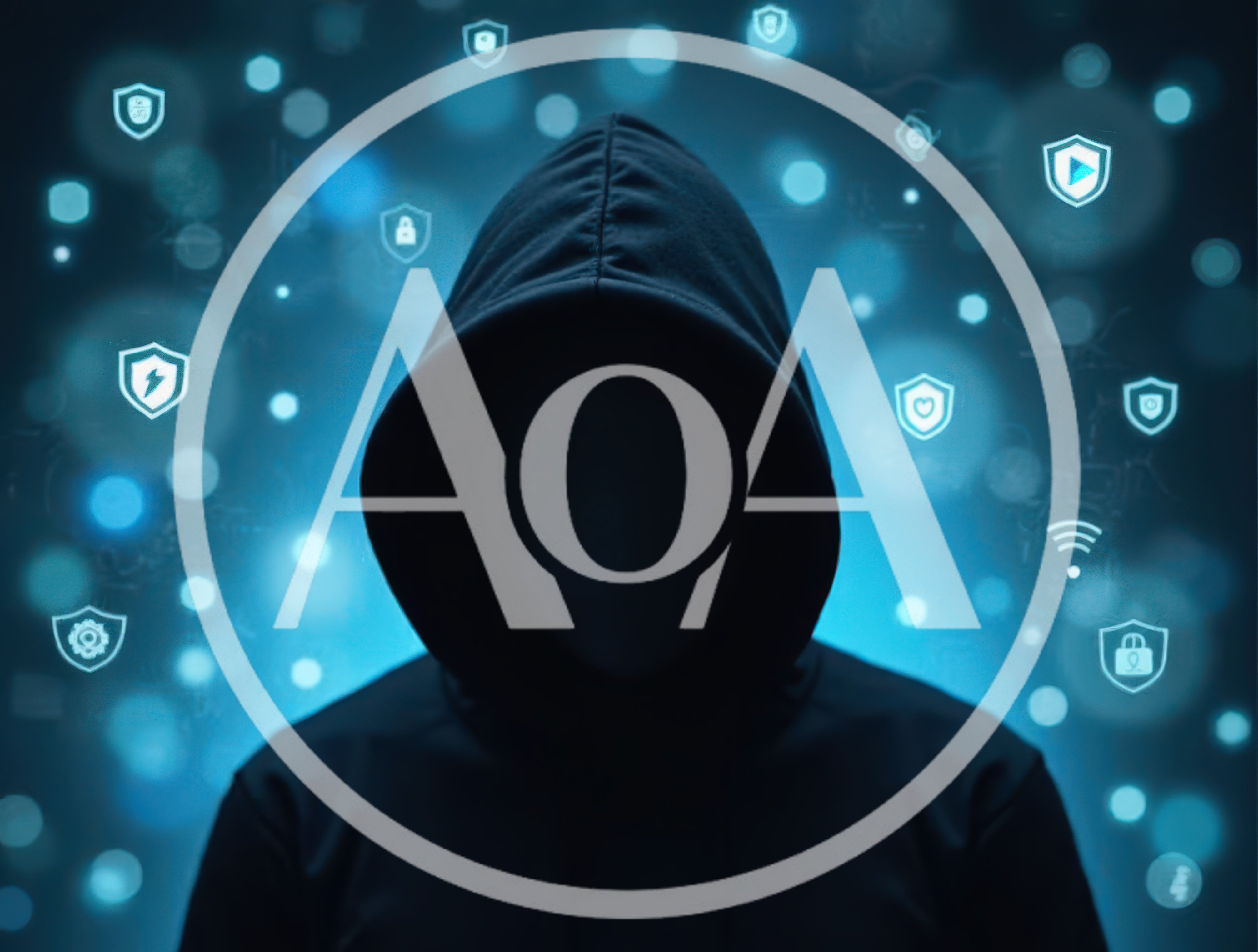 Anonymous Hacker In Hoodie With Digital Security Icons