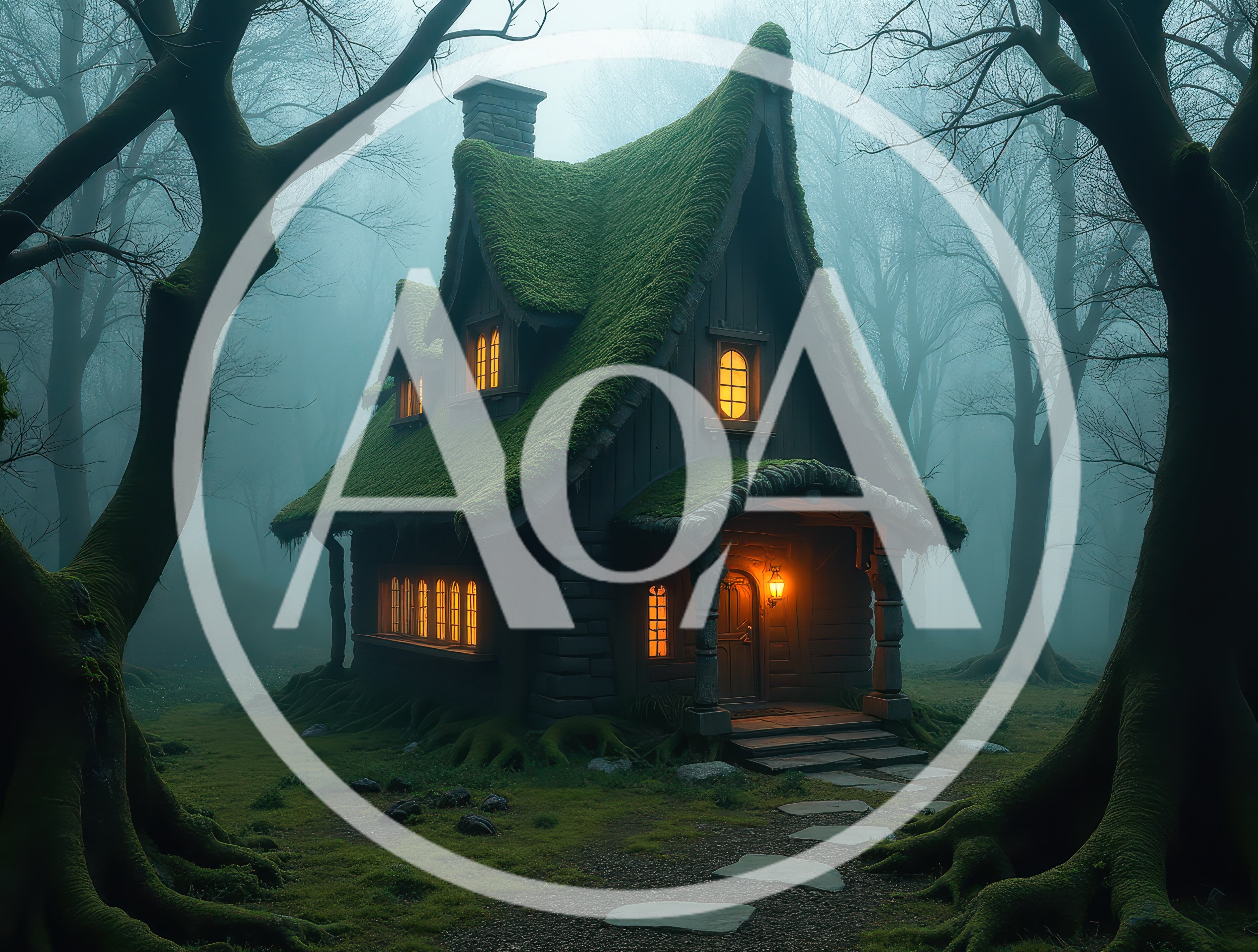Enchanted Mossy Cottage In A Misty Forest