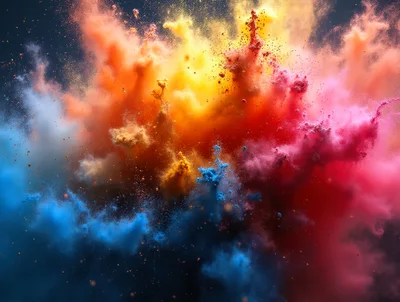 Vibrant Multi-Colored Powder Explosion Against Dark Background