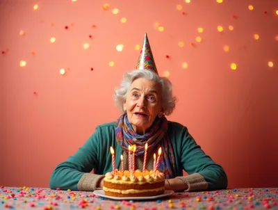Elderly Woman Celebrating Birthday With Cake