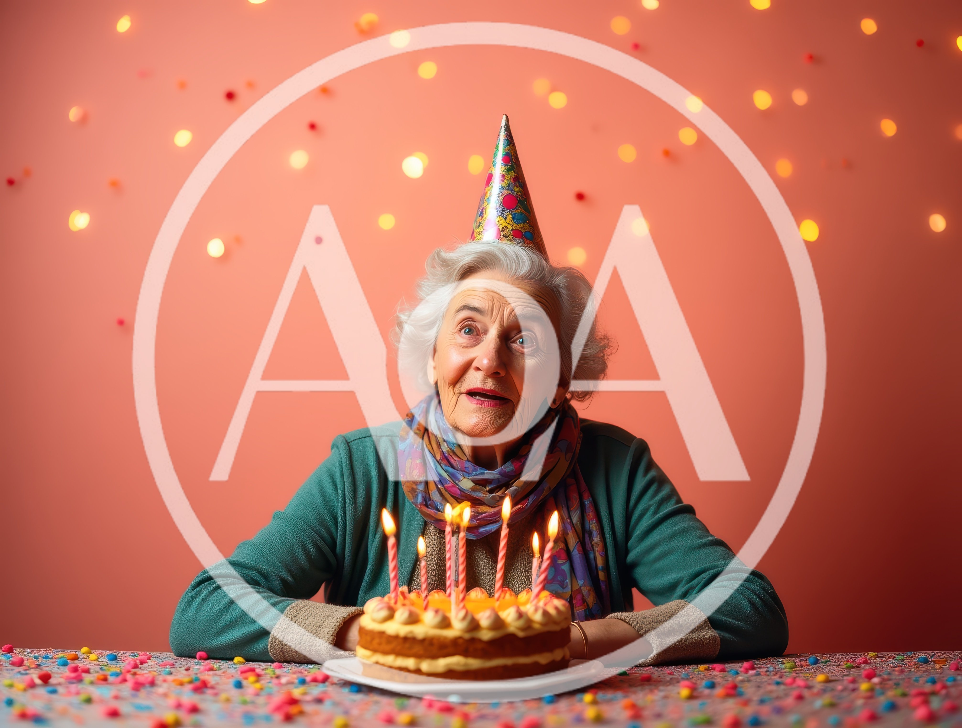 Elderly Woman Celebrating Birthday With Cake