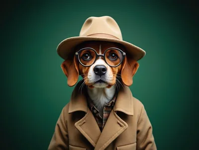 Beagle Dog Dressed As A Detective In A Trench Coat