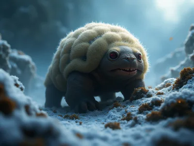 Furry Creature Walking Through Snowy Arctic Landscape