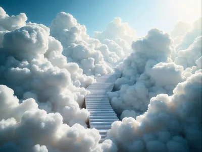 White Staircase Ascending Through Fluffy Clouds