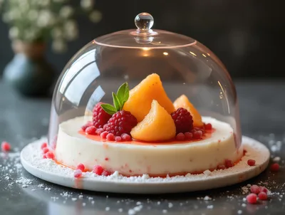 Panna Cotta Dessert Under Glass Cloche
