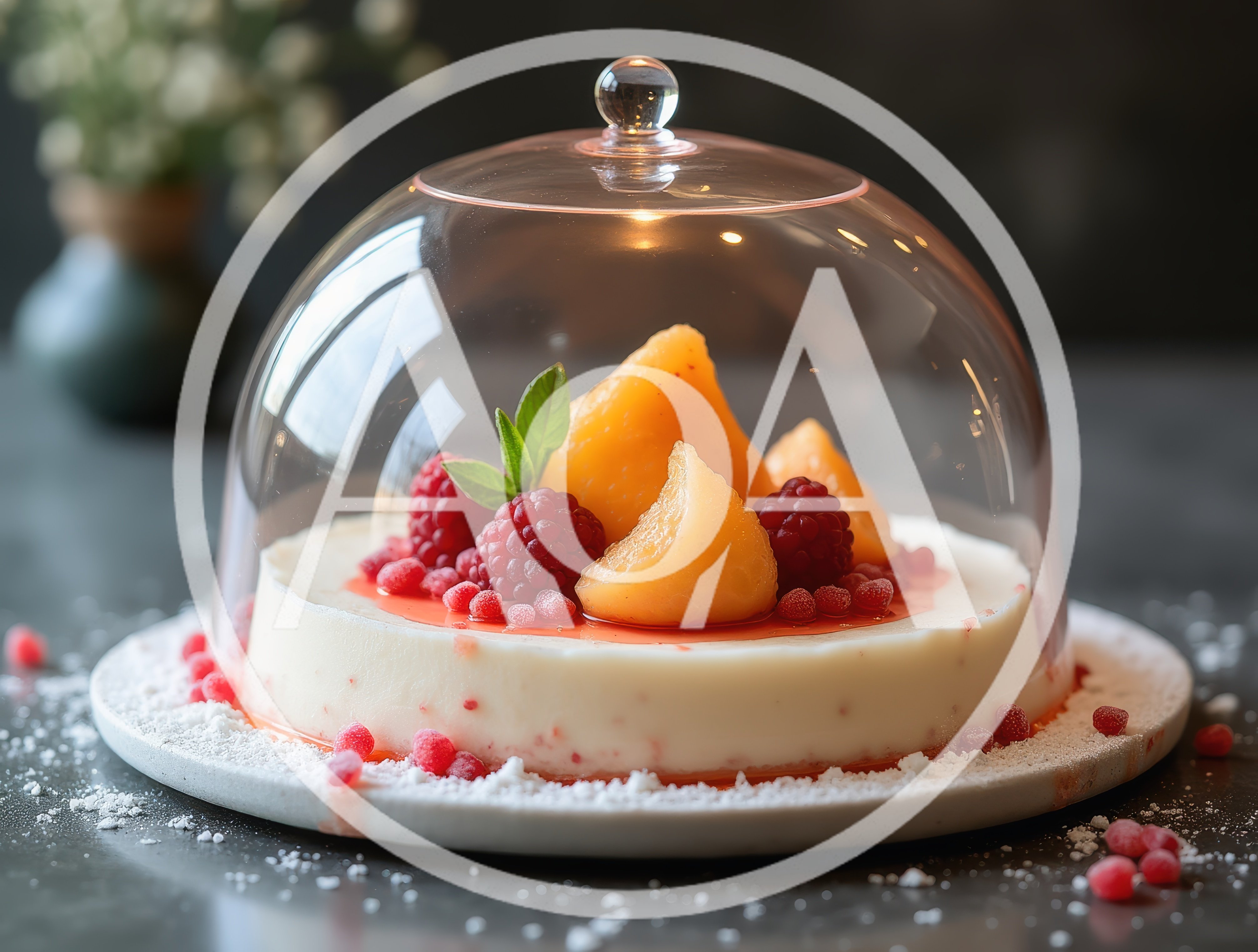 Panna Cotta Dessert Under Glass Cloche