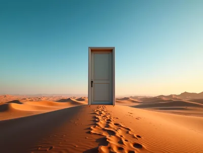 Standalone Door Standing Alone In A Vast Desert Landscape