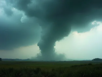 Massive Tornado Touching Down Over Open Rural Field