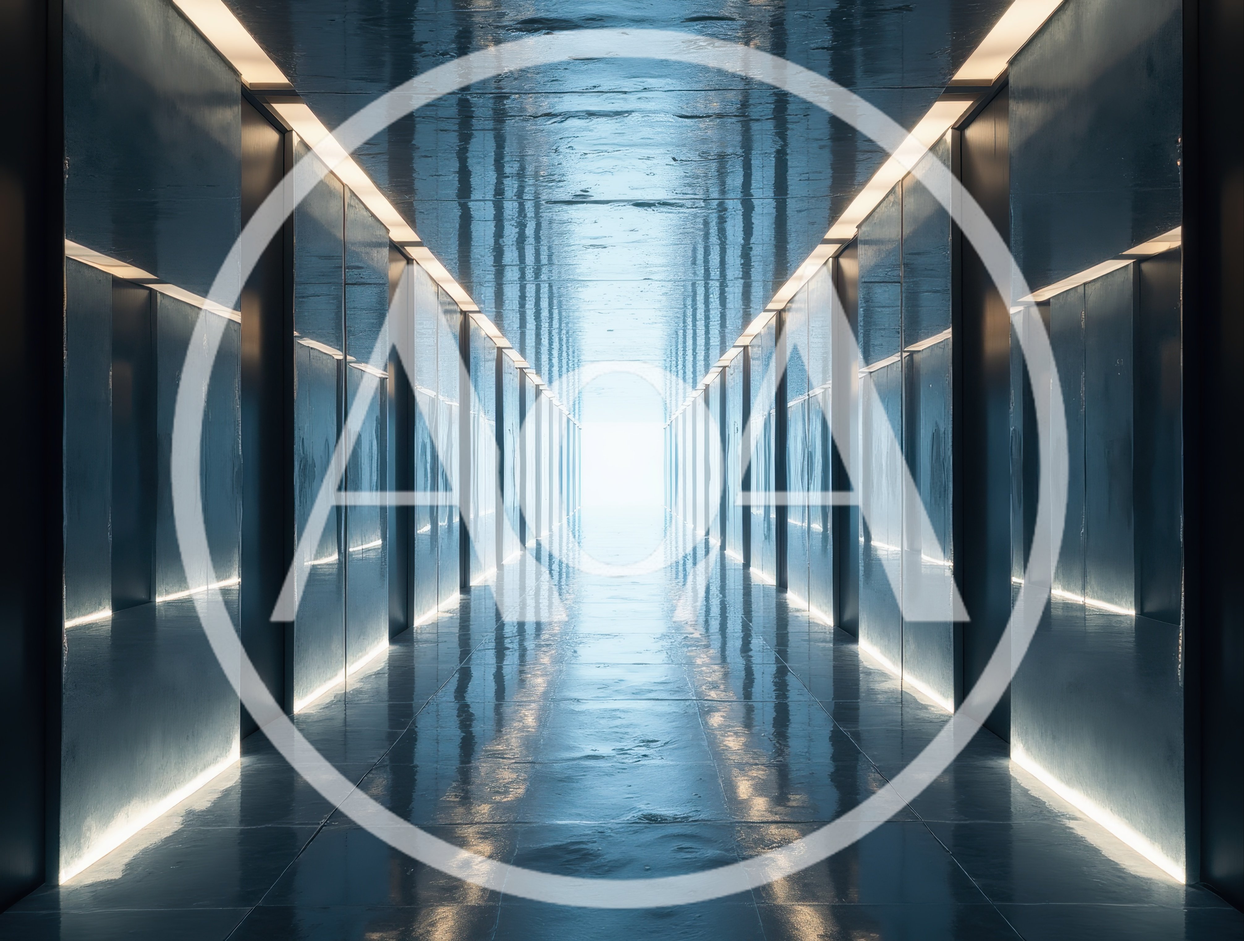 Futuristic Corridor With Glowing Lights And Reflective Floor