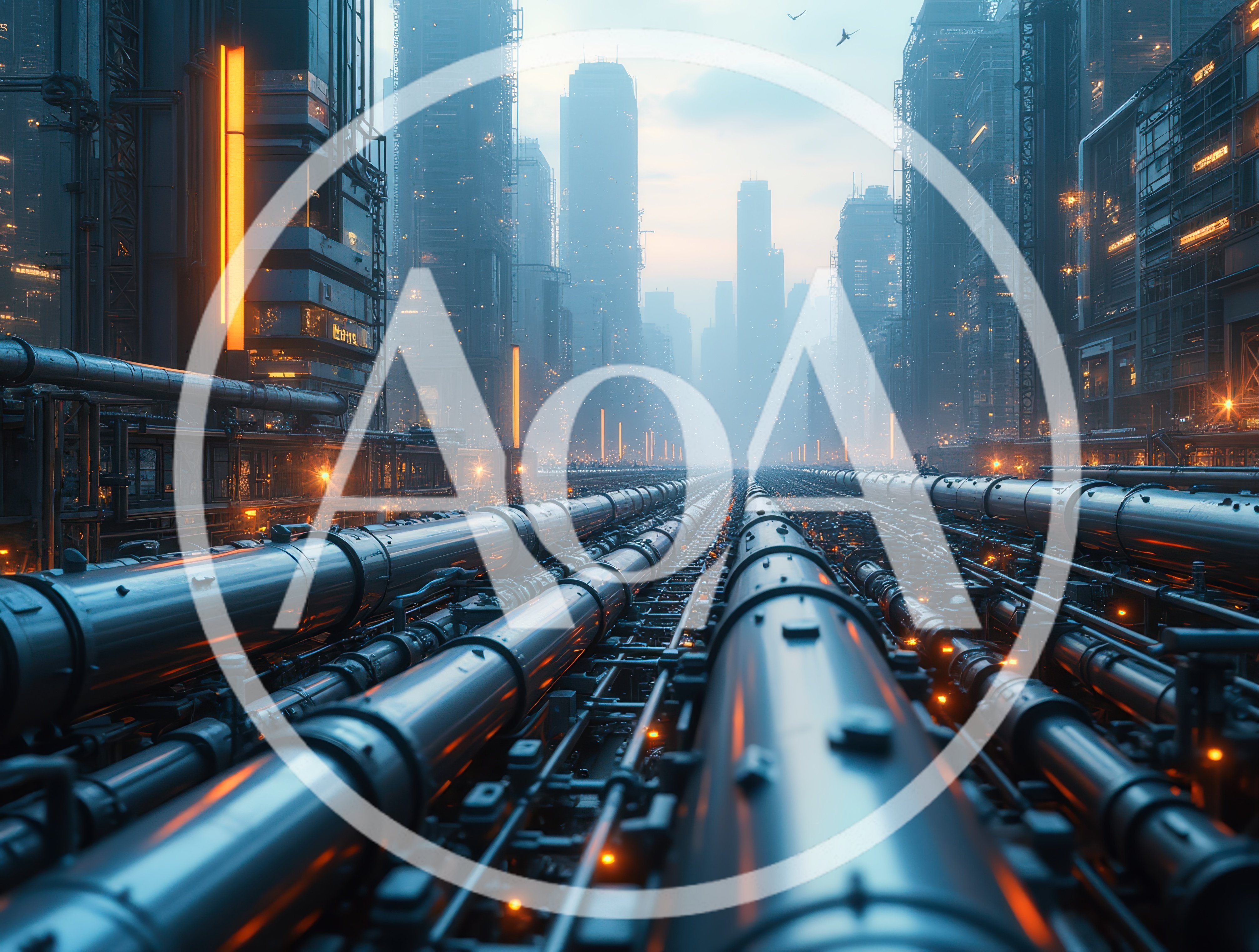Futuristic Industrial Cityscape With Massive Pipelines