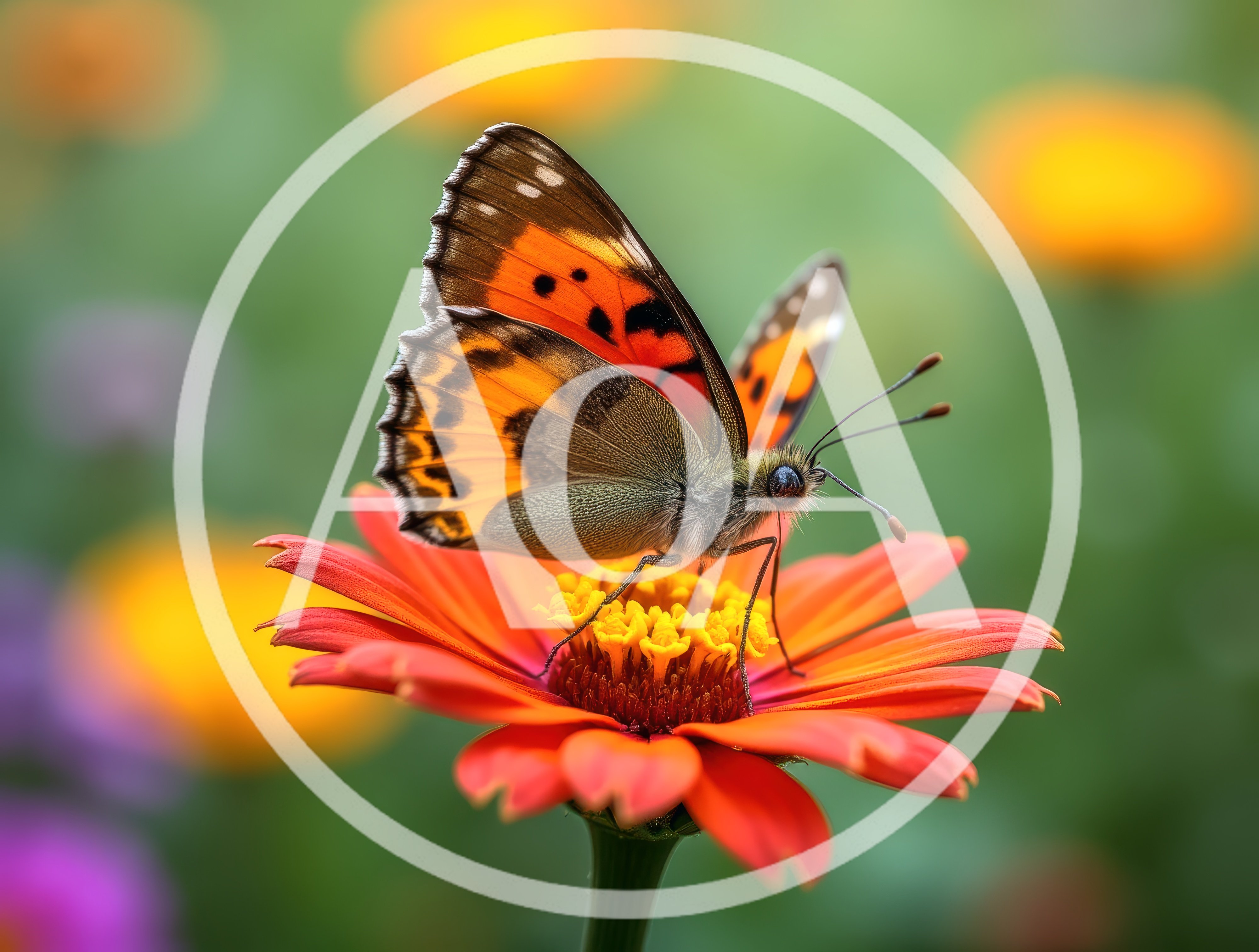 Painted Lady Butterfly Resting On A Vibrant Zinnia Flower