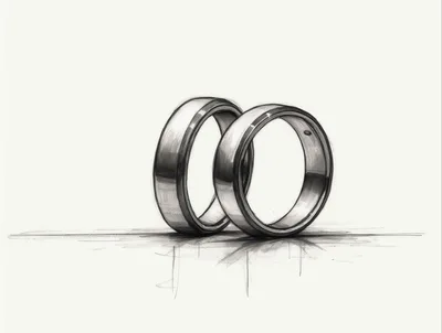 Pencil Sketch Of Two Interlocking Wedding Rings