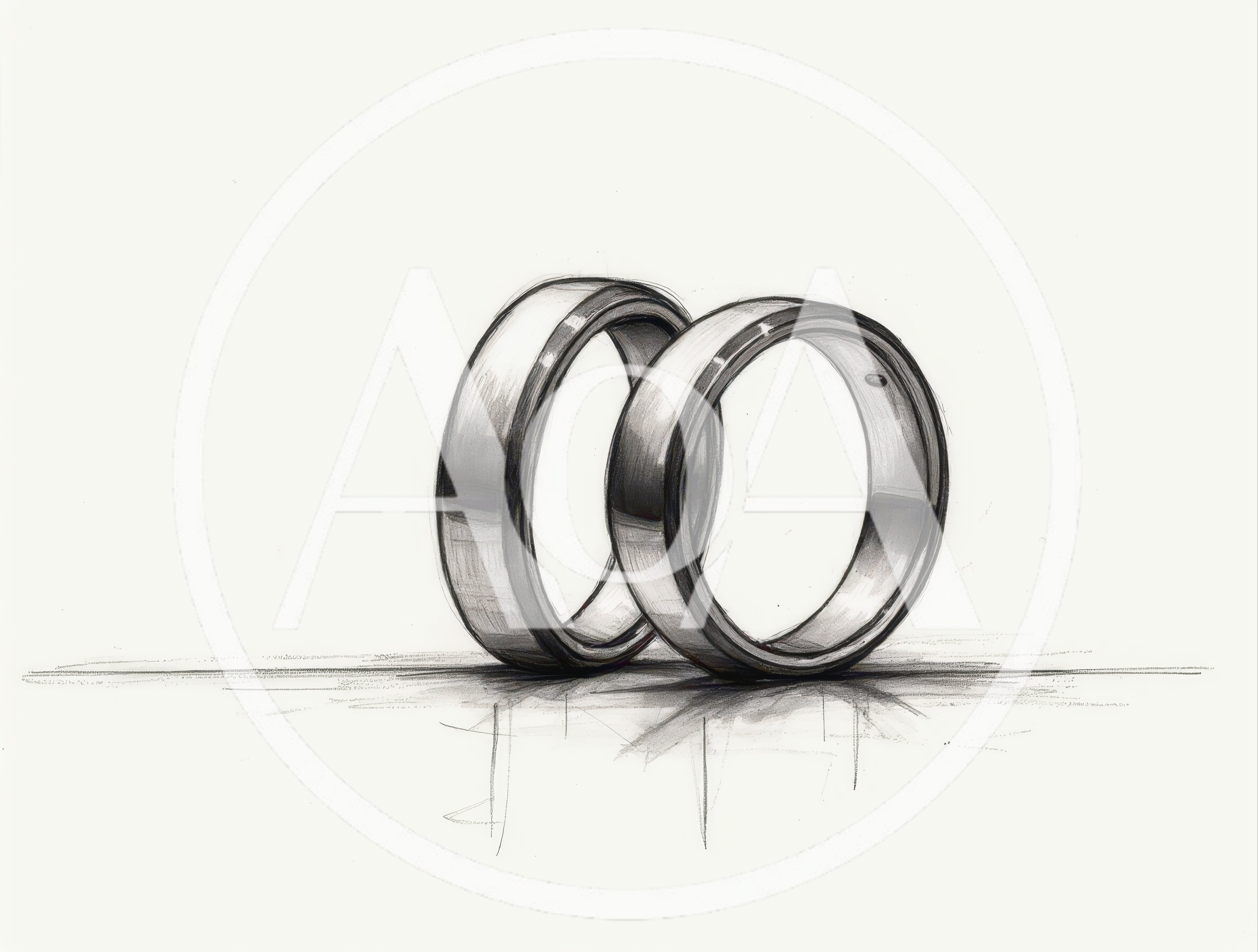 Pencil Sketch Of Two Interlocking Wedding Rings