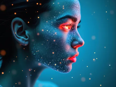 Digital Portrait Of A Woman With Glowing Cosmic Skin