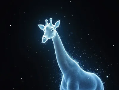 Glowing Holographic Giraffe Made Of Digital Particles