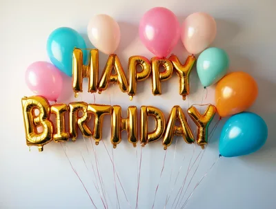 Gold Happy Birthday Foil Balloons With Colorful Latex Balloons