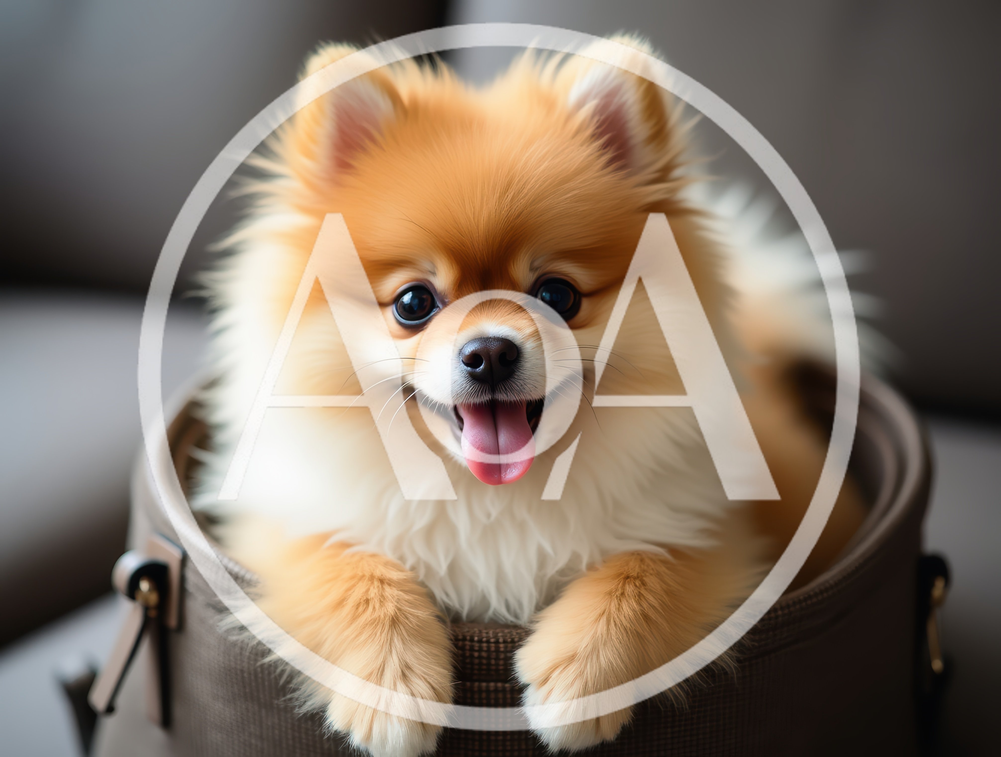 Adorable Pomeranian Puppy Sitting Inside A Pet Carrier