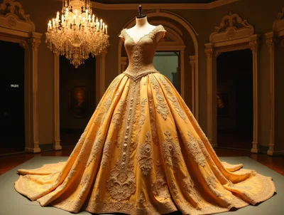 Ornate Golden Ball Gown on Display