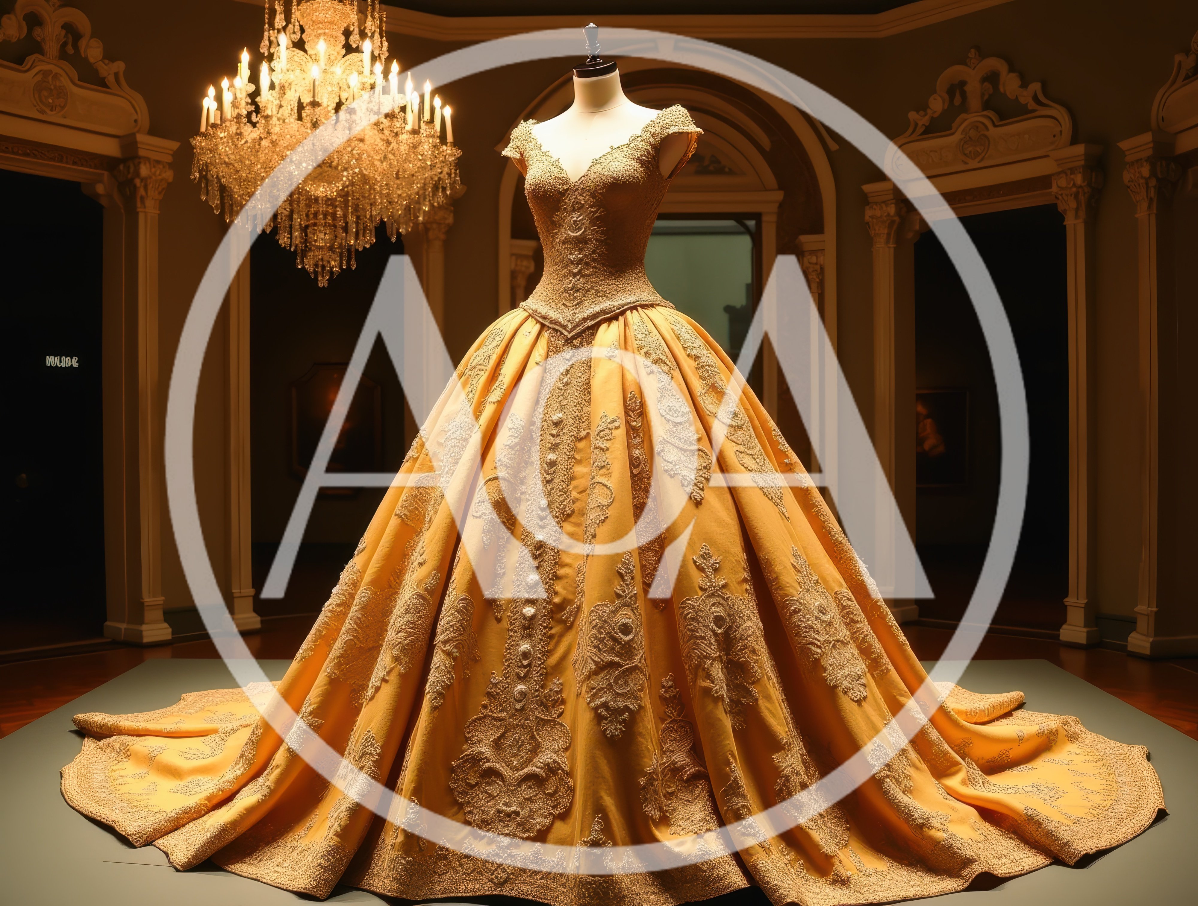 Ornate Golden Ball Gown on Display