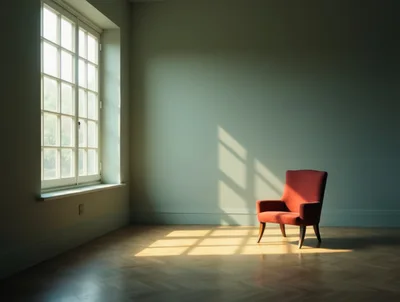 Red Armchair In A Sunlit Minimalist Room