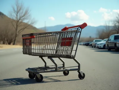 Abandoned Shopping Cart In A Sunny Parking Lot
