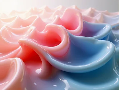 Abstract Swirling Pink And Blue Glossy Cream Texture