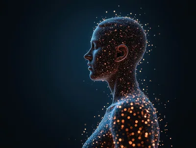 Digital Human Silhouette Formed By Glowing Particle Network