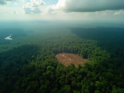 Aerial View Of Deforestation In Tropical Rainforest
