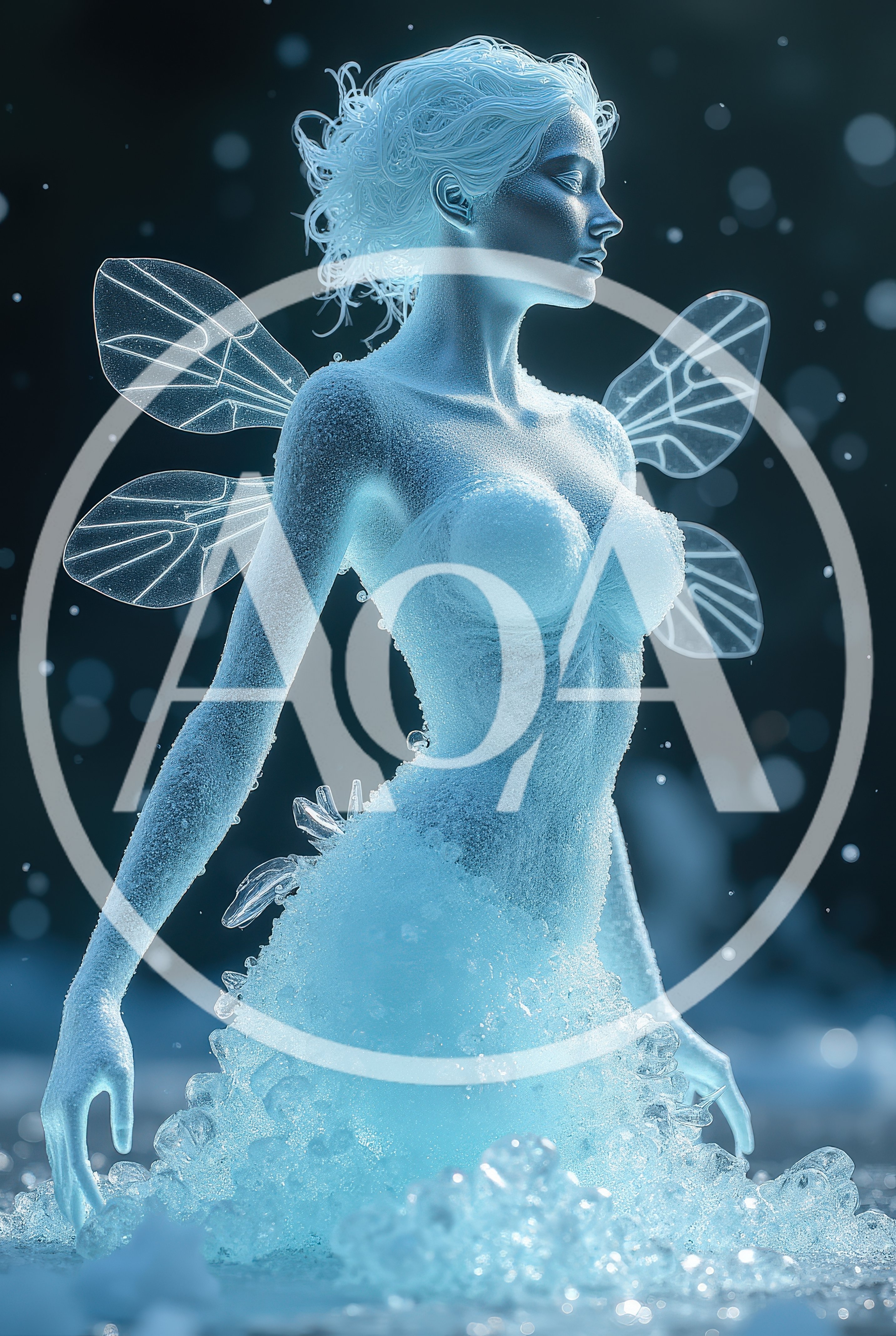 Ethereal Ice Fairy Figure In Frozen Landscape