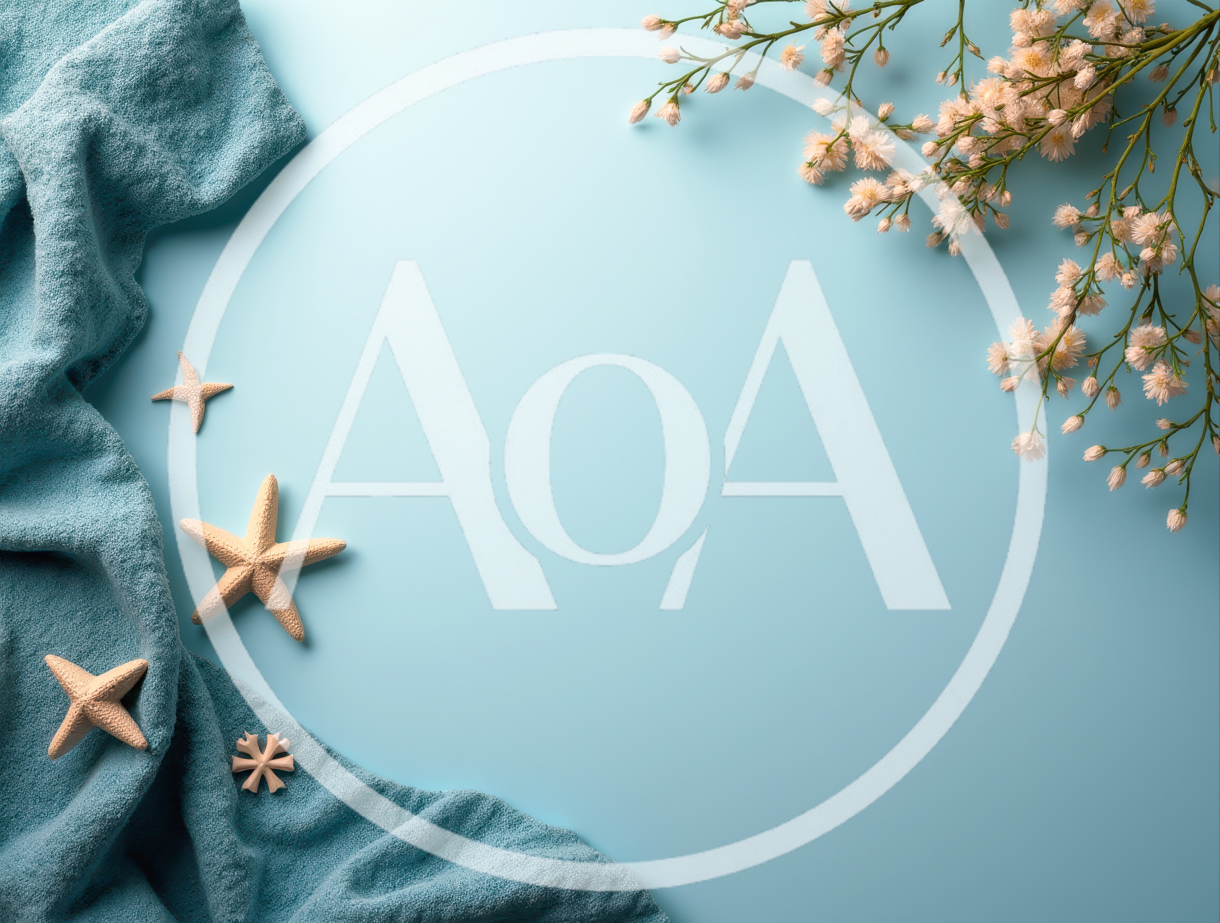 Flat Lay Composition with Starfish and Blue Towel