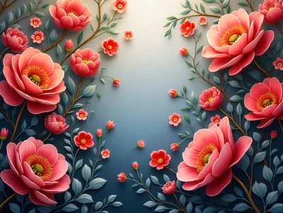 Pink Peony Floral Border Illustration