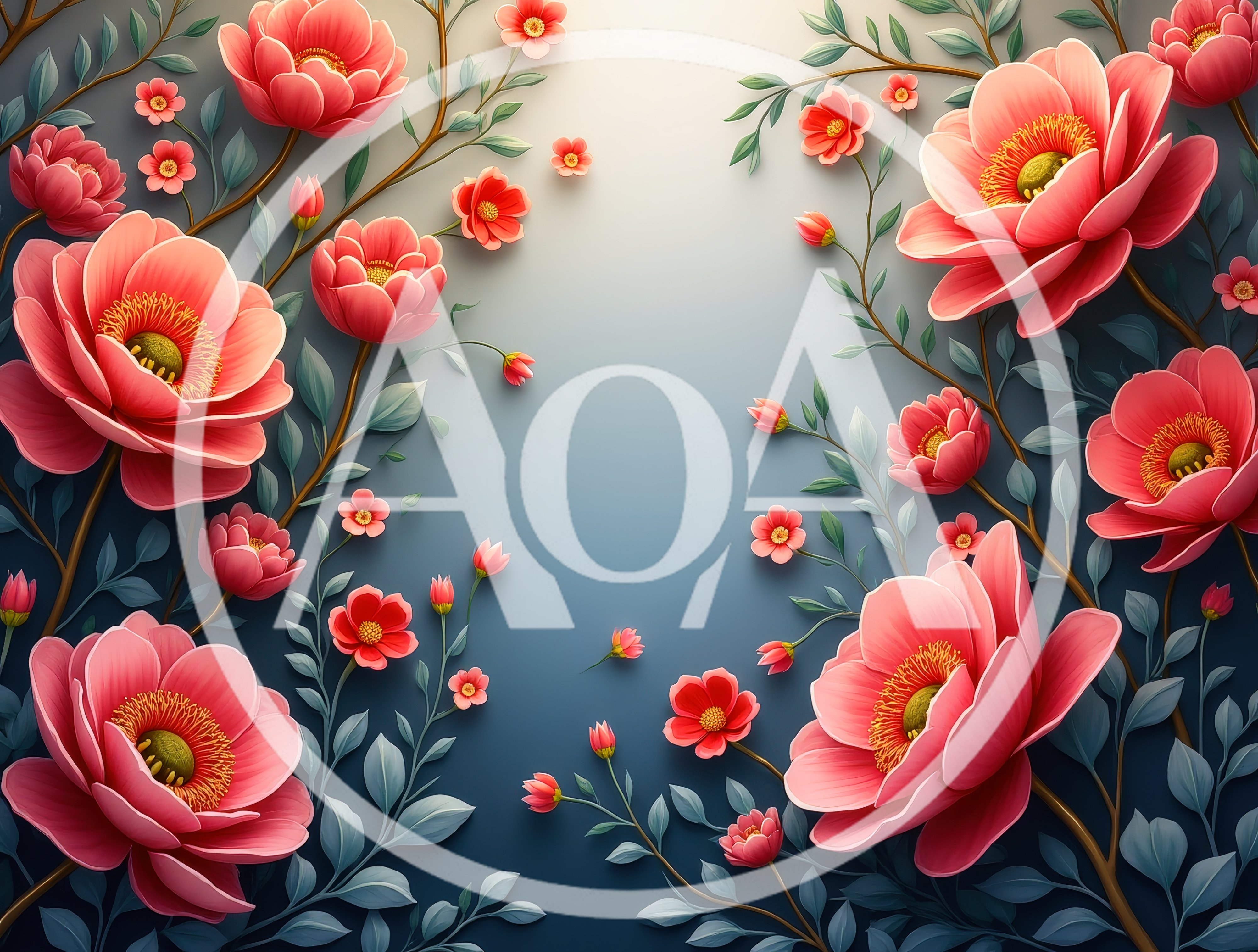 Pink Peony Floral Border Illustration