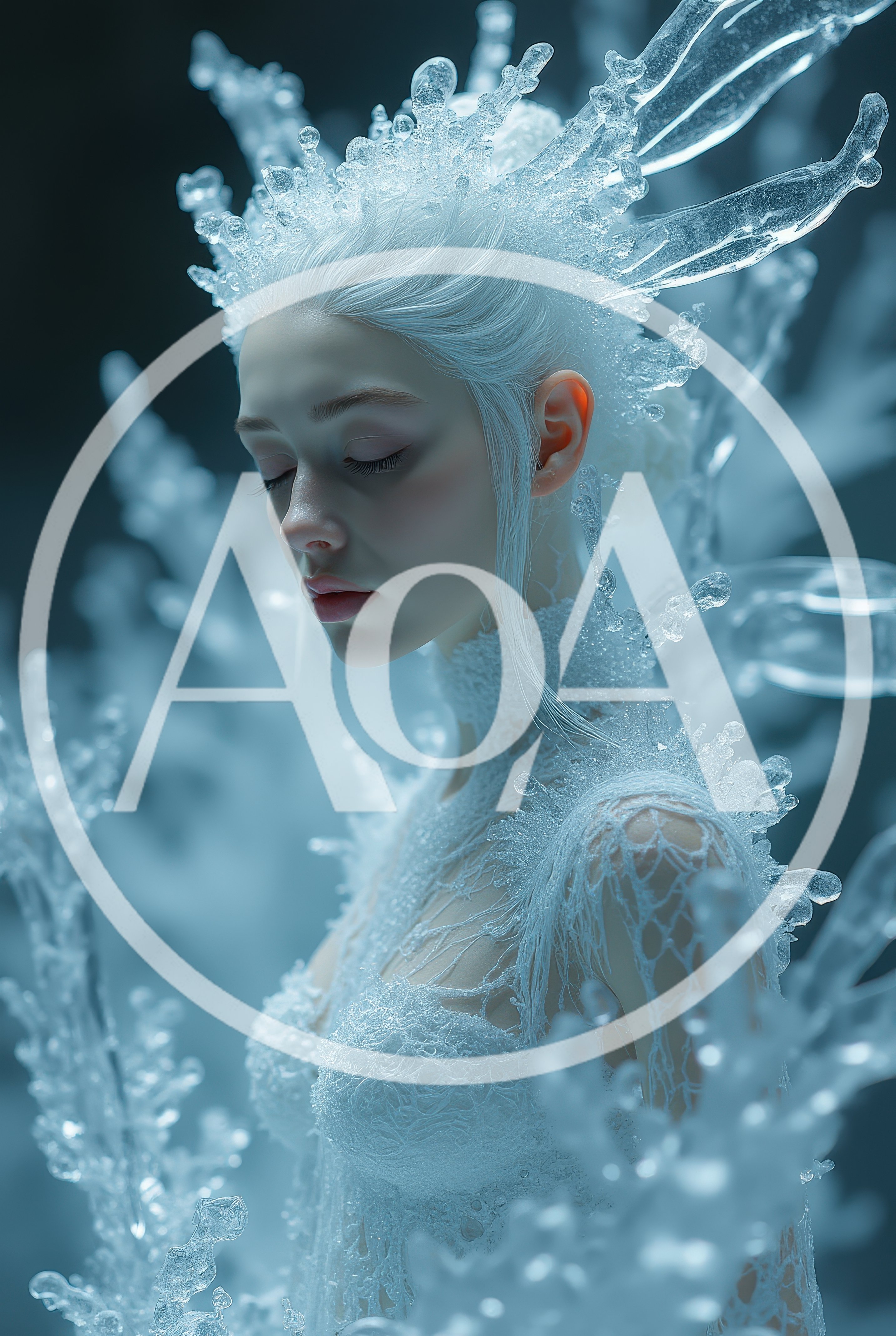 Ethereal Ice Queen Portrait With Intricate Frozen Details