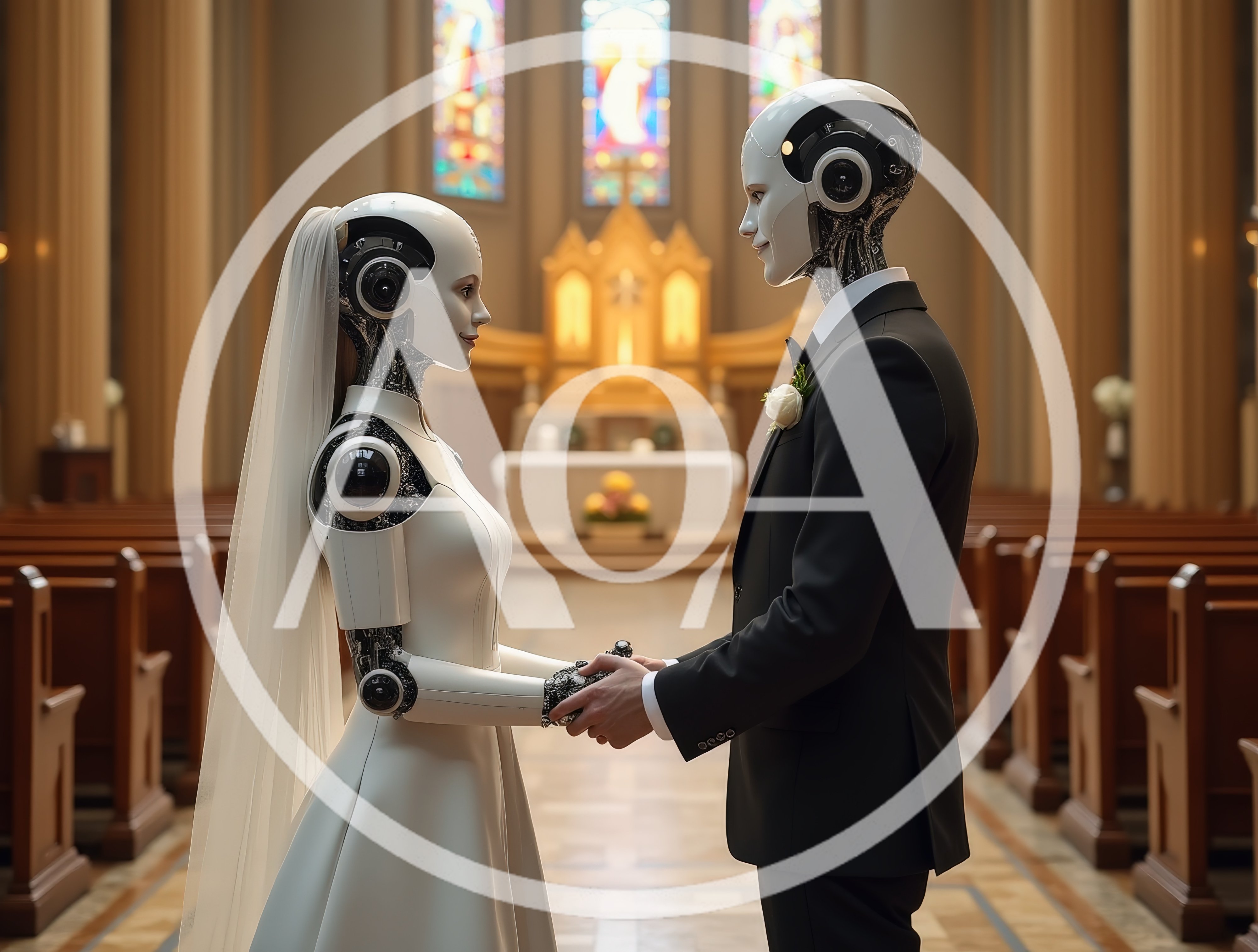 Robotic Couple Holding Hands During Wedding Ceremony