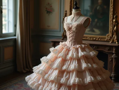Victorian Style Pink Ruffled Dress On Mannequin