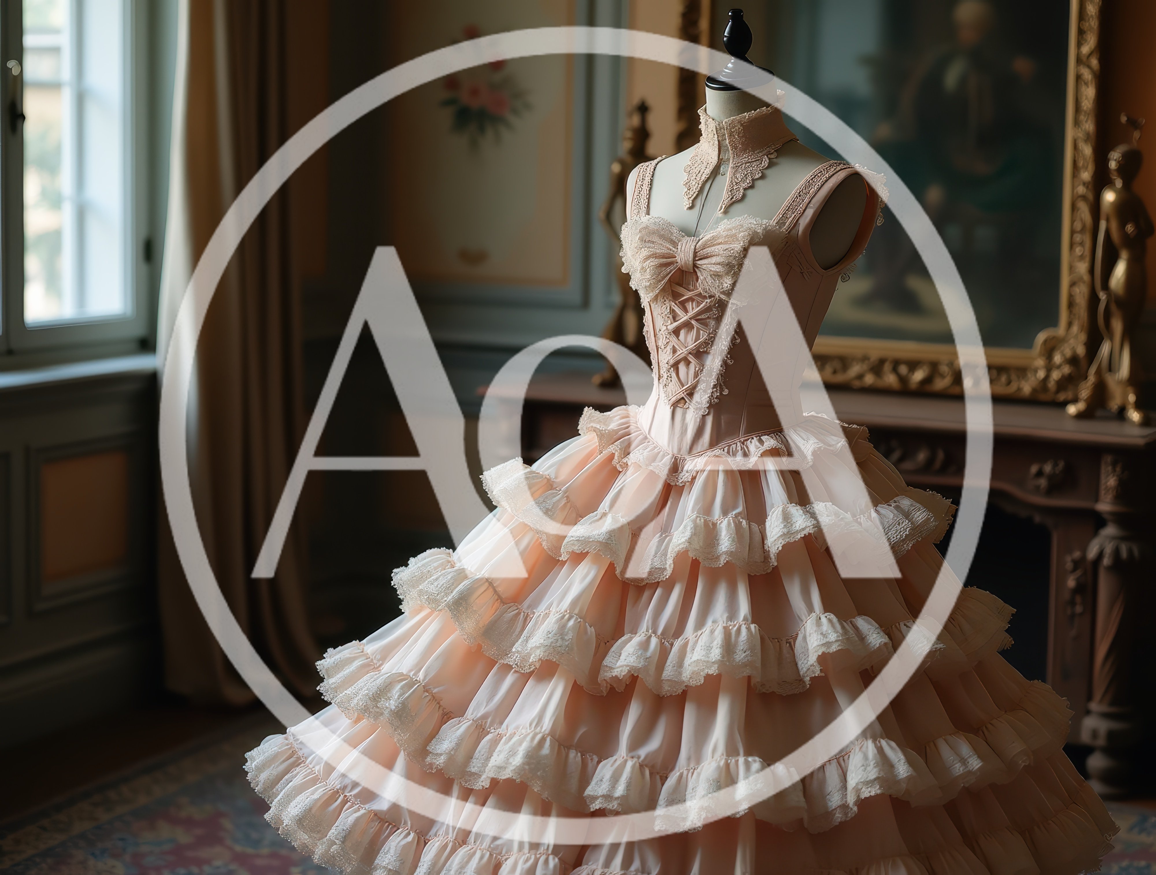 Victorian Style Pink Ruffled Dress On Mannequin