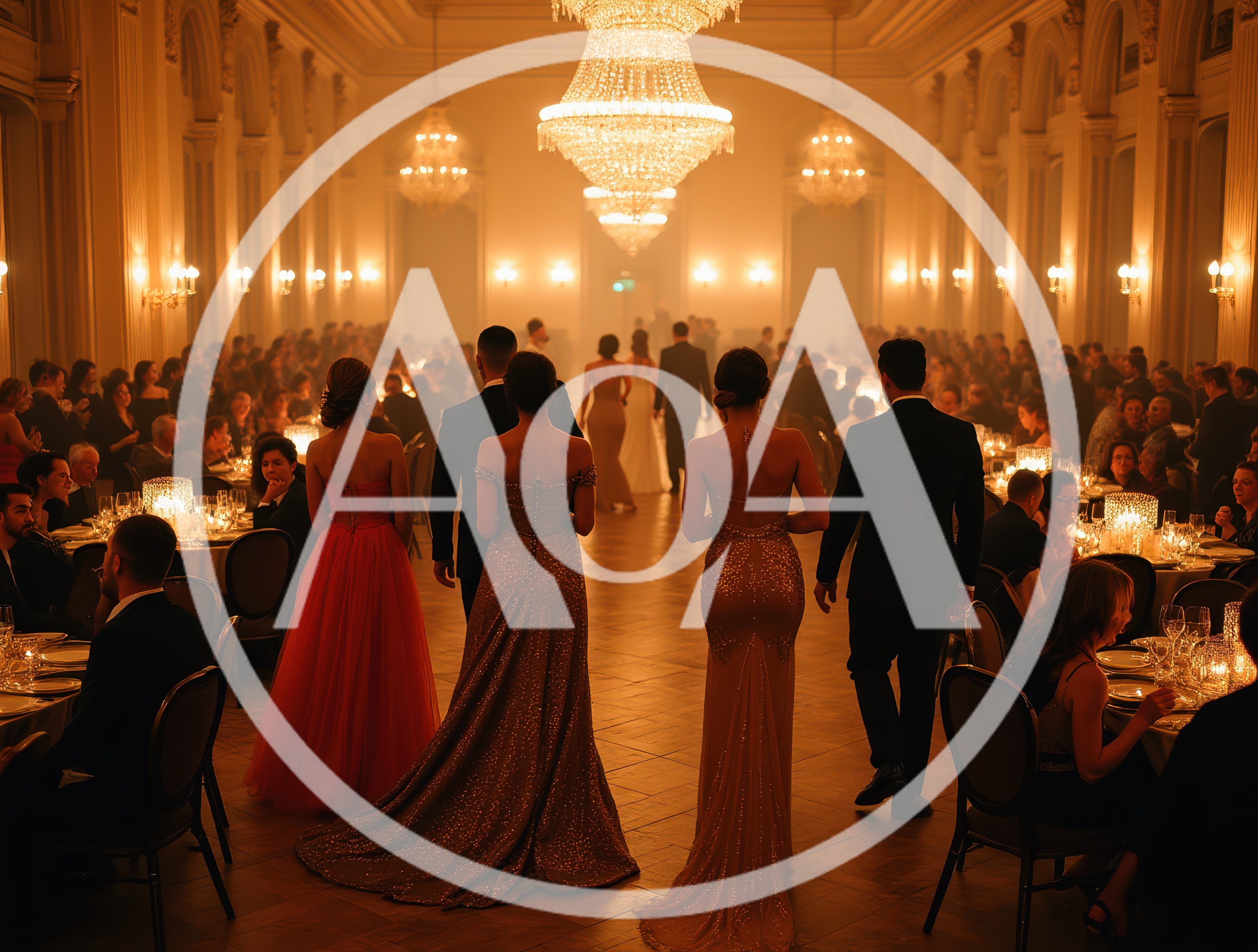 Elegant Guests Walking Through A Grand Ballroom Gala