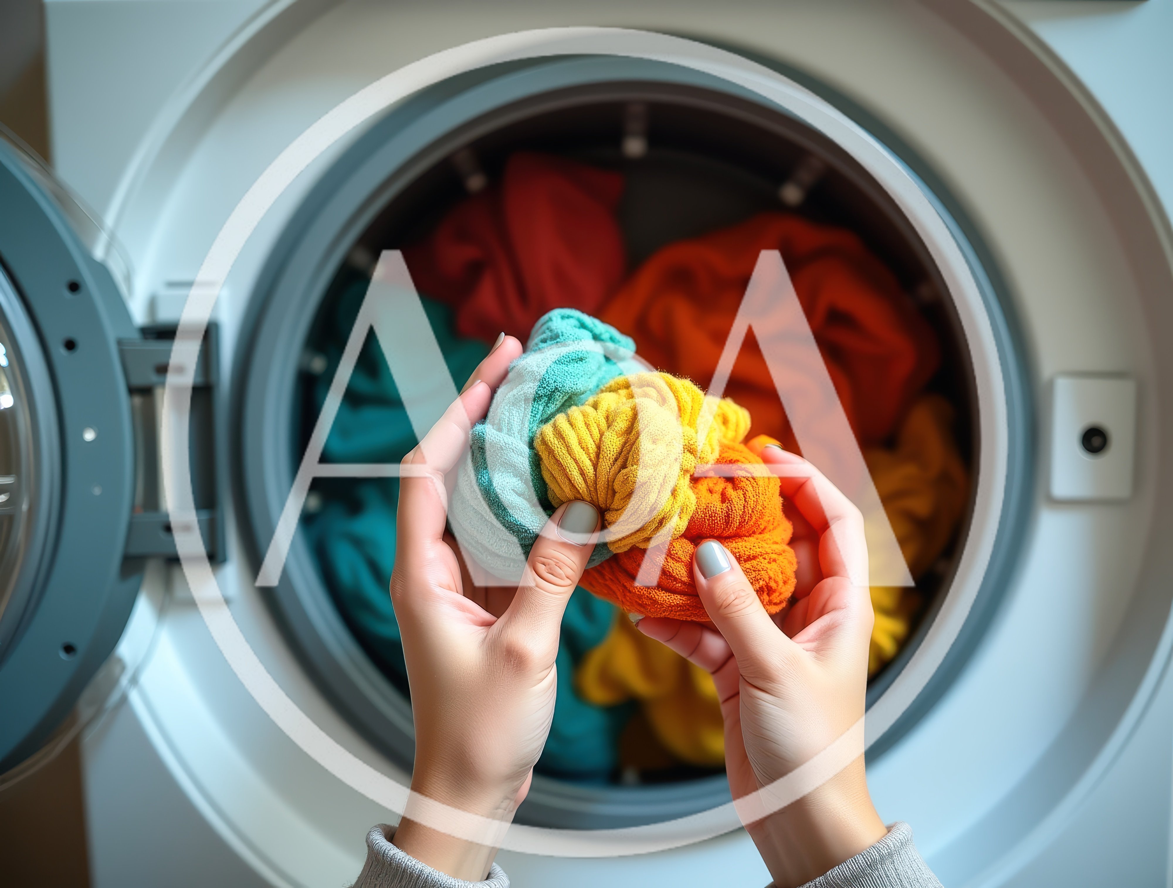 Person Holding Colorful Laundry Before Washing Machine