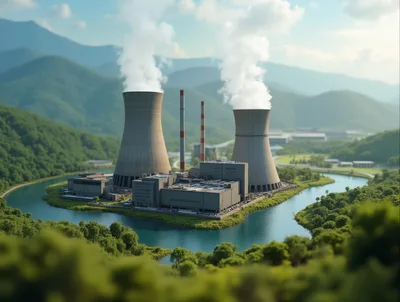 Nuclear Power Plant Situated In A Lush Mountain Valley